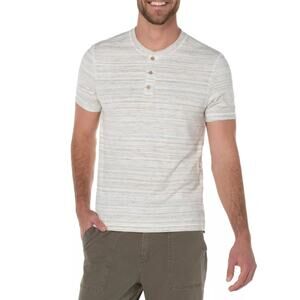 LIVERPOOL Men's Short Sleeve Henley Top Small Cream Space Dyed NWT